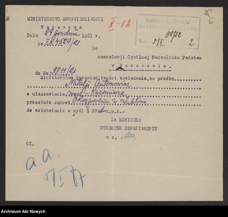image.from.unit.number "Ułaskawienia z b. Kongresówki - nieuwzględnione, dotyczące zabójstw, napadów zbrojnych, rabunkowych, pokątnego gorzelnictwa, gwałtu, deprawacji, wymuszeń, łapownictwa, wyroków: o kradzieże dokonane min. przez Rosjan b. żołnierzy armii Wrangla, o przemyt przez granicę pruską, a także o zdradę i wstąpienie do armii bolszewickiej"