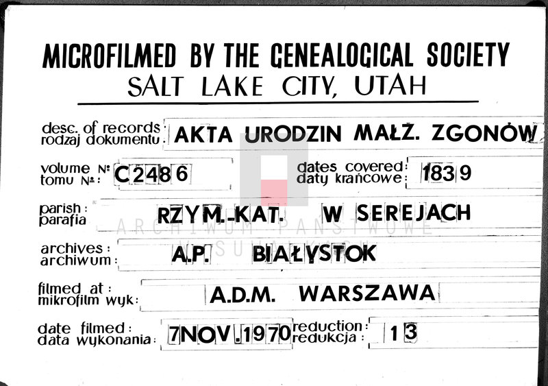 image.from.unit.number "Duplikat urodzonych, zaślubionych i zmarłych w 1839 parafii sereyskiey"