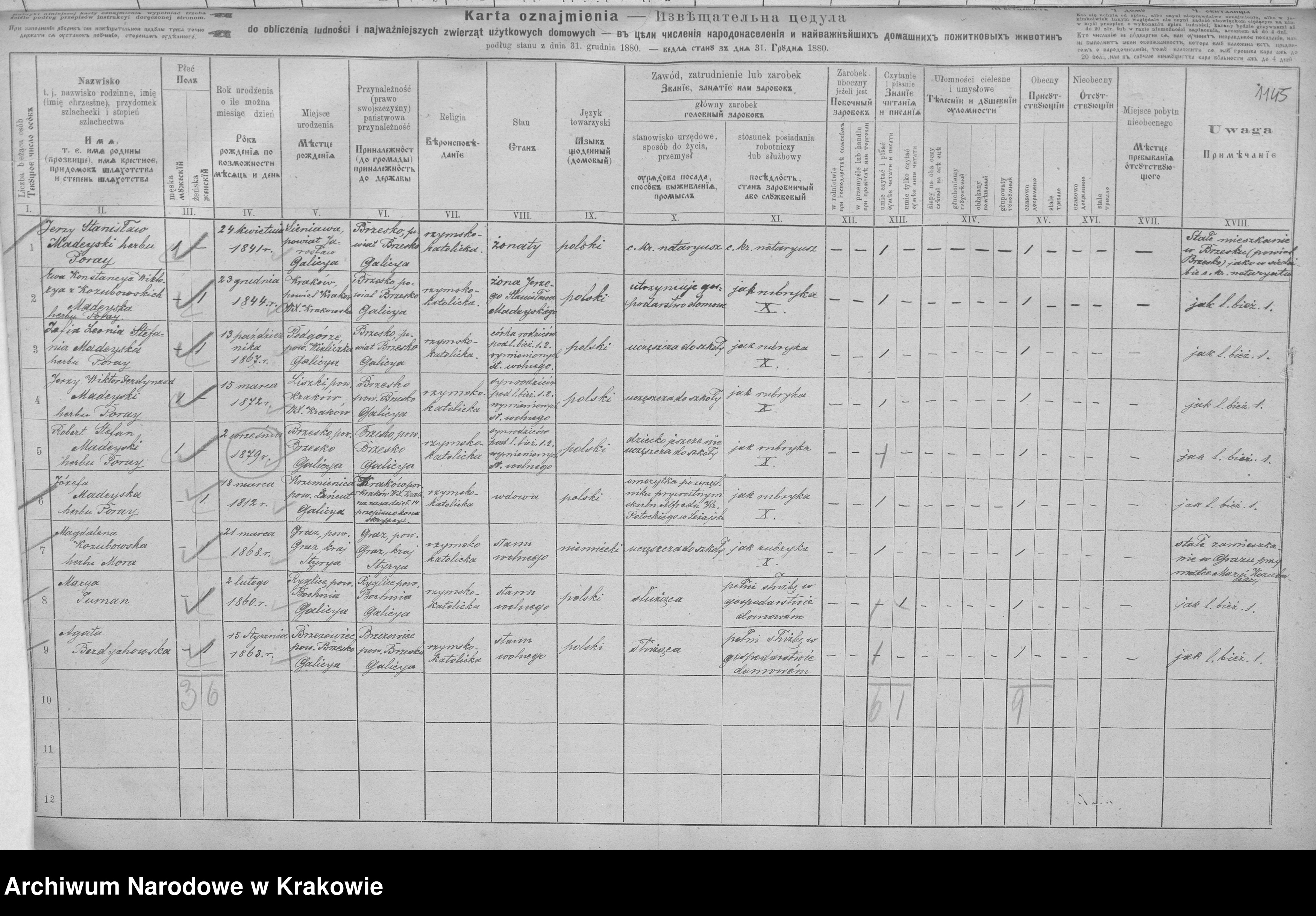 Skan z jednostki: Spis ludności 1880, Dz. IV, nr 87-169, T. 11