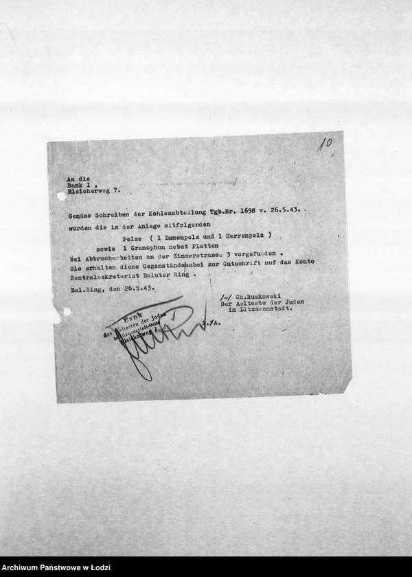 Obraz 13 z jednostki "[Korespondencja PSŻ z wydziałami i resortami getta w różnych sprawach]"