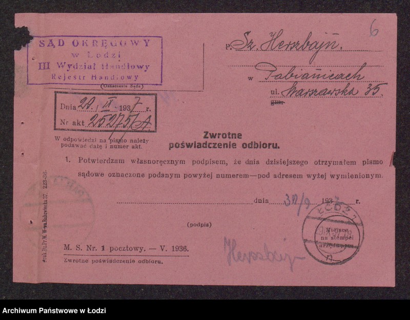 Obraz 8 z jednostki "Szulem Herszbajn- wyrób i sprzedaż manufaktury w Pabianicach"