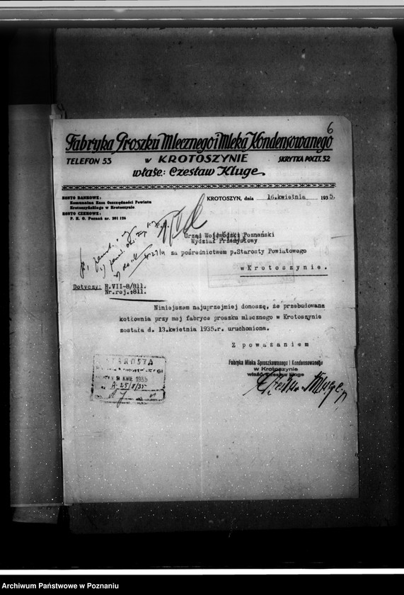 image.from.unit.number "/Fabryka proszku mlecznego i mleka kondensowanego w Krotoszynie - własność A. Kluge nadzór nad kotłownią/"