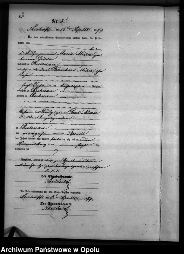 Obraz 11 z jednostki "Sterbe-Neben-Register Standesamts Kuhnau pro 1879"