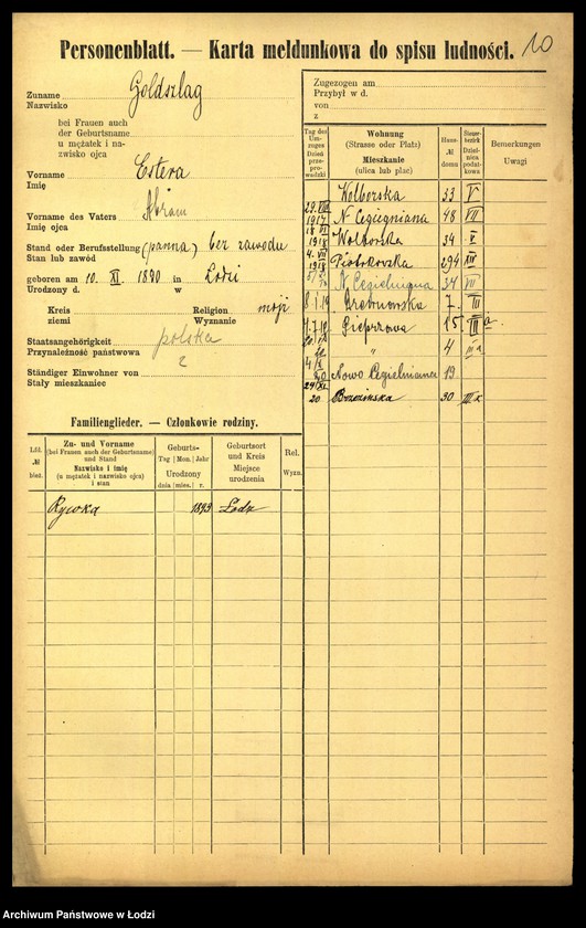 Obraz 11 z jednostki "[Spis ludności Łodzi] Goldszajd - Goldstein"