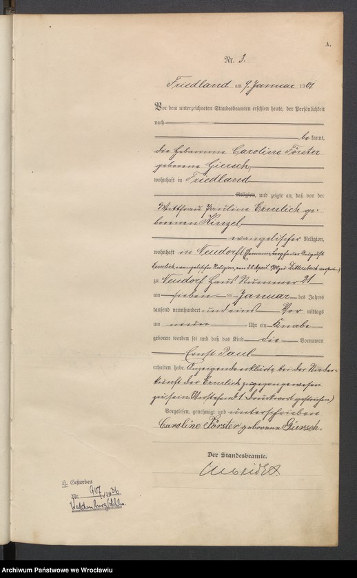 image.from.unit.number "Księga urodzeń USC Mieroszów (Friedland) 1901"