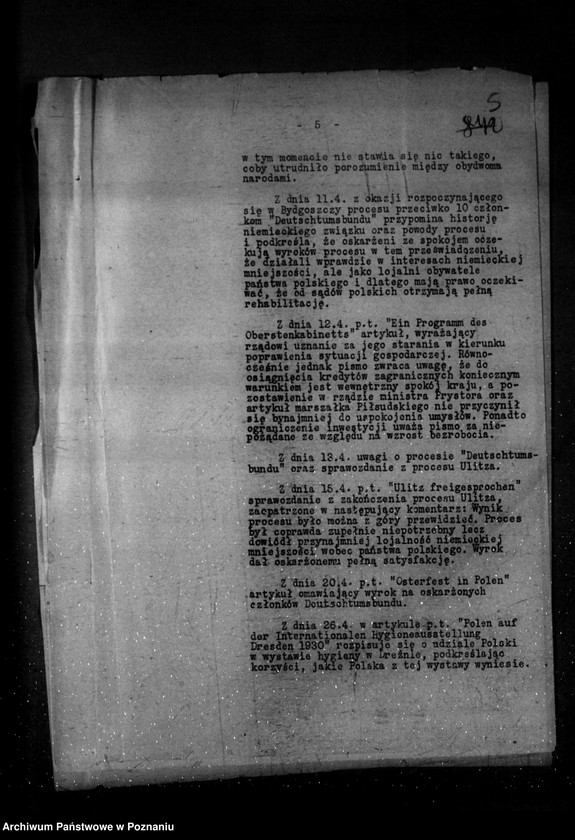Obraz 9 z jednostki "Sprawozdania z życia mniejszości narodowych za miesiące kwiecień, maj, czerwiec 1930 r."
