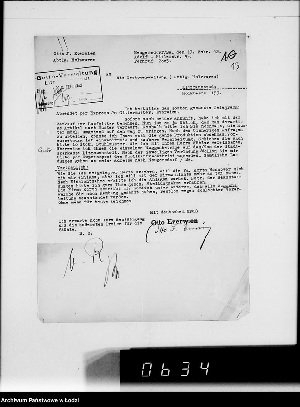 Obraz 17 z jednostki "[Korespondencja z firmą Otto Everwien w sprawie dostarczenia kojców dziecięcych]"