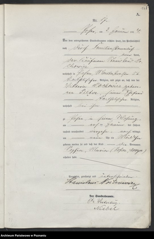 Obraz 19 z jednostki "Księga miejscowa urodzeń tom I [Rejestr główny urodzeń]"