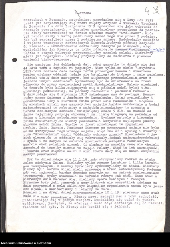 Obraz 15 z jednostki "Relacje i wspomnienia dotyczące powstania wielkopolskiego: 1. Żnin, powiat Żnin, województwo bydgoskie, 2. Żurczyn, powiat Szubin, województwo bydgoskie."