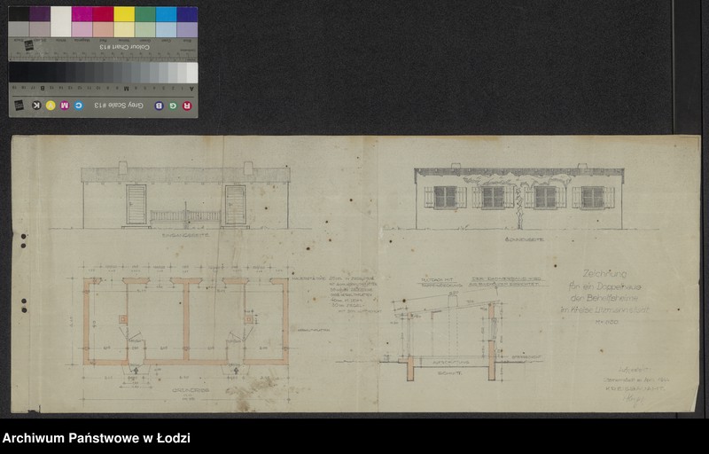Obraz 4 z jednostki "Zeichnung für ein Behelfsheim im Kreise Litzmannstadt. Zeichnung für ein Doppelhaus der Behelfsheime. Fussbodenausbildung der"