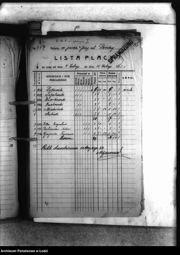 Obraz 18 z jednostki "Listy płacy [robotników pracujących przy robotach budowlanych]"