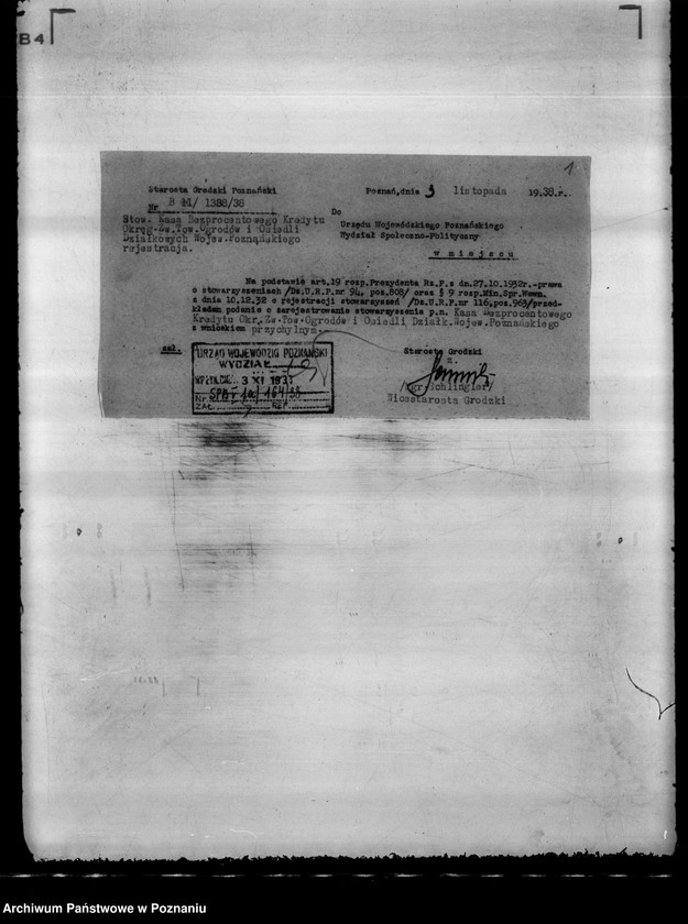 Obraz 5 z jednostki "/ Kasa Bezprocentowego Kredytu Okręgowego Związku Towarzystw Ogrodów i Osiedli Działkowych na województwo poznańskie/"