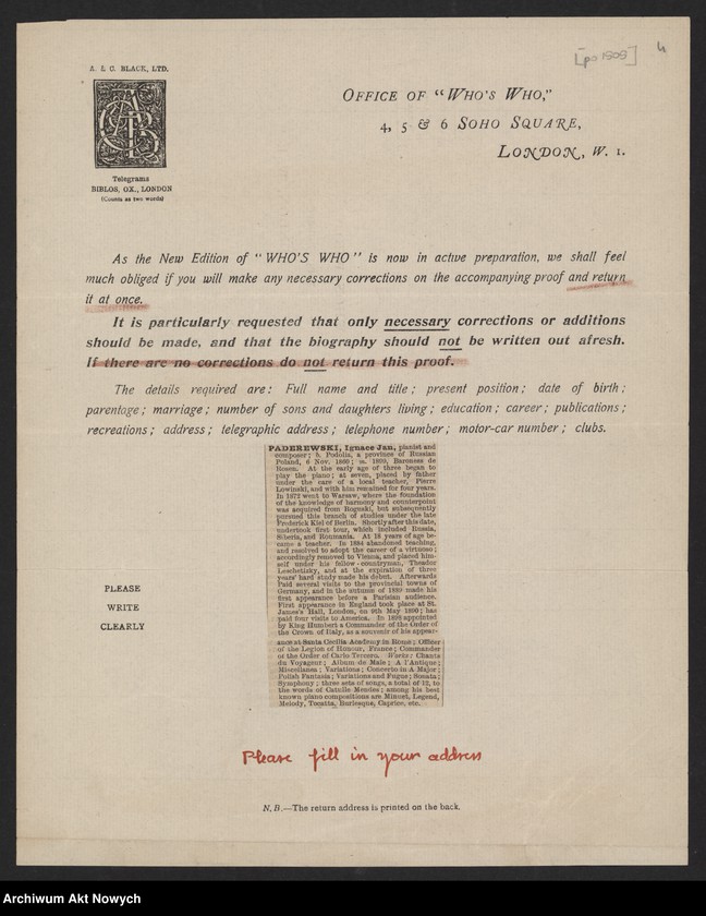 image.from.unit.number "Artykuły słowników biograficznych i encyklopedii. Korespondencja dla ustalenia danych biograficznych I. J. Paderewskiego"