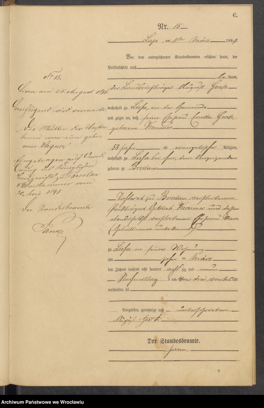 image.from.unit.number "Księga zgonów Leśnica (Deutsch Lissa) 1889"