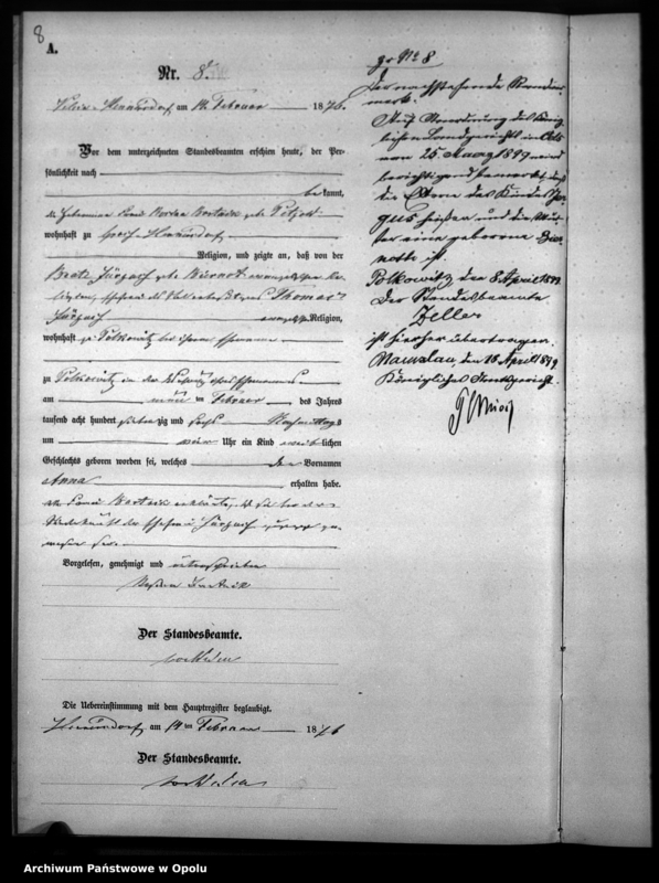 image.from.unit.number "Geburts-Neben-Register [1876 Woskowice Górne]"
