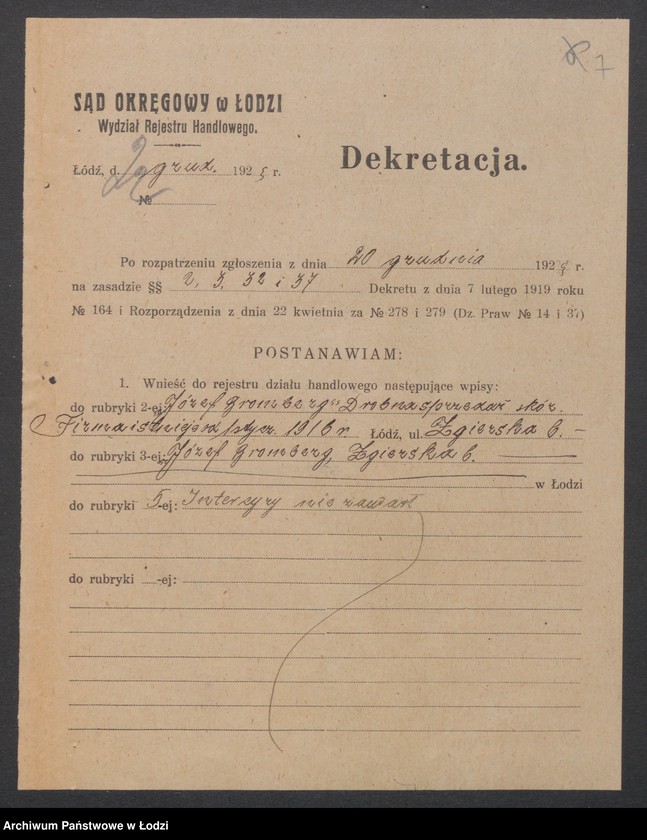 Obraz 9 z jednostki "Józef Bromberg – drobna sprzedaż skór"