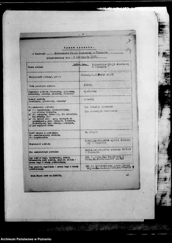 Obraz 18 z jednostki "/Sprawozdanie z lustracji zakładów opiekuńczych/"