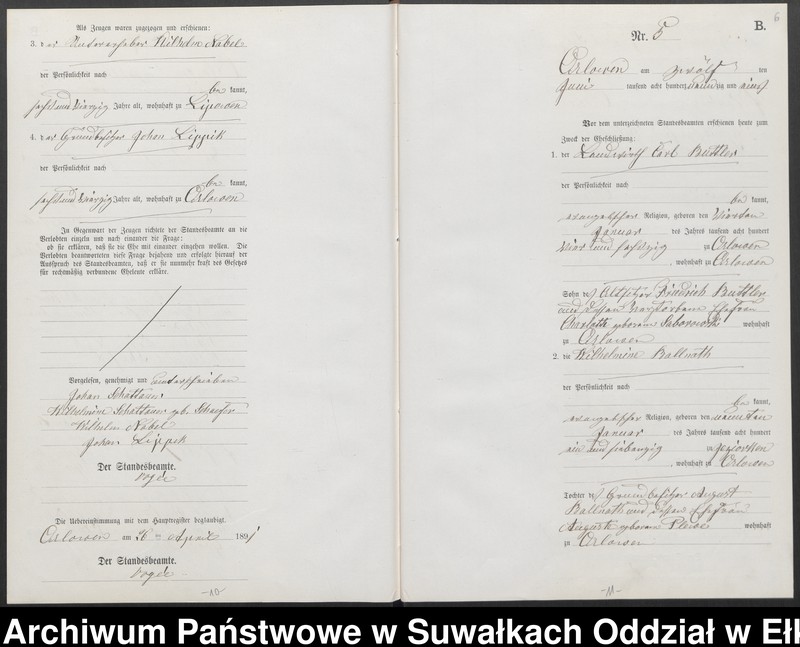 image.from.unit.number "Heiraths-Neben-Register des Preussischen Standes-Amtes Orlowen Kreis Loetzen für das Jahr 1891"