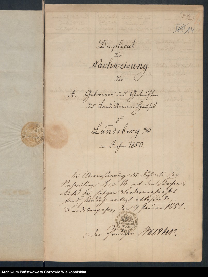 image.from.unit.number "Duplikate des Kirchenbuches vom Landarmenhaus zu Landsberg an der Warthe"