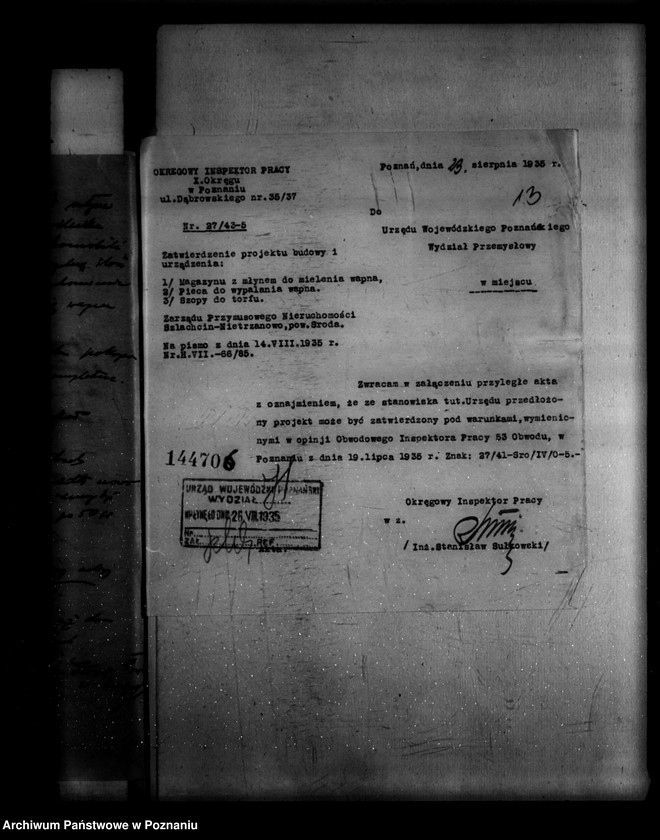 Obraz 18 z jednostki "Zatwierdzenie zakładu przemysłowego /wapniarni/ Zarząd Majętności Szlachcin powiat średzki"