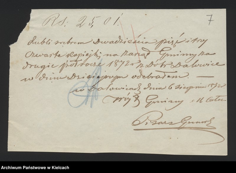 image.from.unit.number "Dowody rozchodu kasy dóbr Dalowice za 1872/73 r"