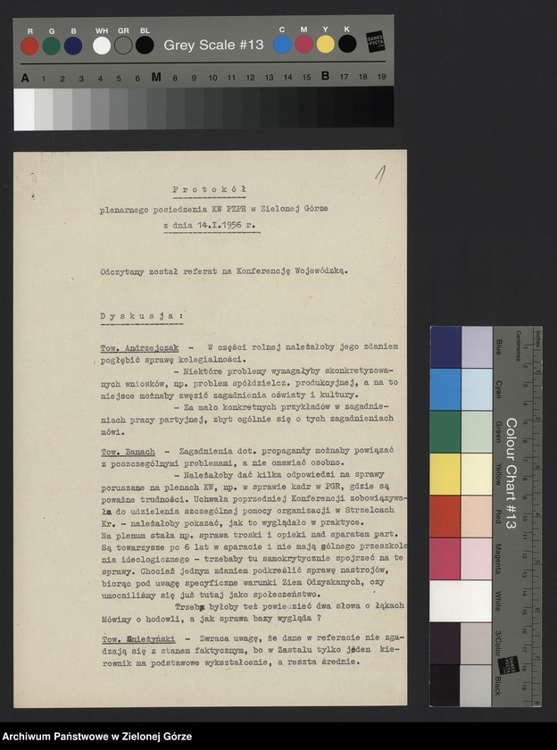 image.from.unit.number "Protokół plenarnego posiedzenia nt.: Przyjęcie referatu sprawozdawczego na Konferencję Wojewódzką, sprawy organizacyjne. 14 stycznia 1956 r."