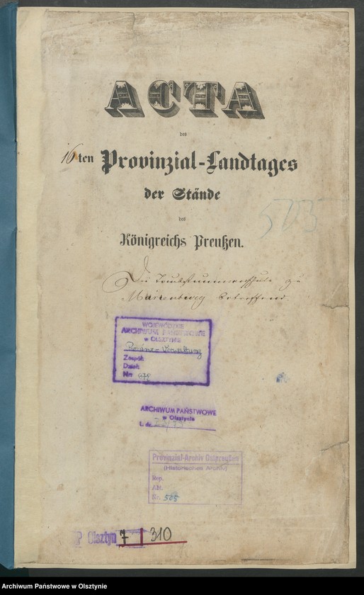 image.from.unit.number "Acta des16ten Provinzial-Landtages der Stände Königreichs Preußen.Die Taubstummenschule zu Marienburg [Malbork]"
