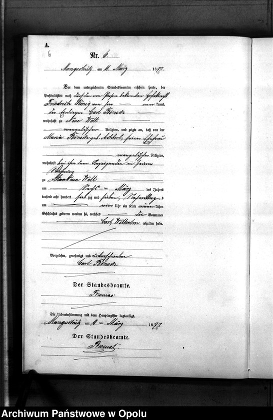image.from.unit.number "Geburts-Neben-Register des Standesamts Mangschütz Kr.[eis] Brieg pro 1877"