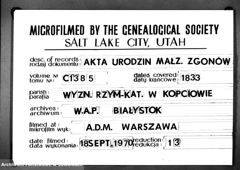 image.from.unit.number "Duplikat Aktów Urodzonych, Zaślubionych i Zeszłych Kościoła Kopciowskiego Parafialnego 1833 Roku"