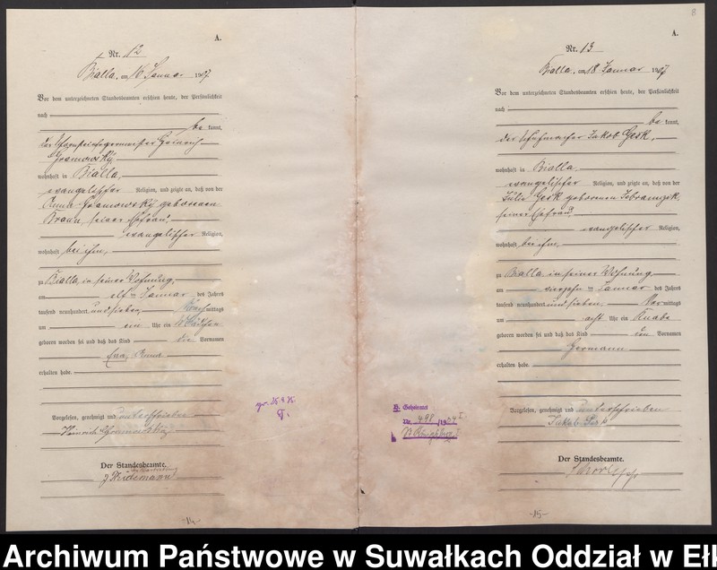 image.from.unit.number "[Geburts-Haupt-Register des Königlichen Preussischen Standes-Amtes Bialla Kreis Johannisburg]"