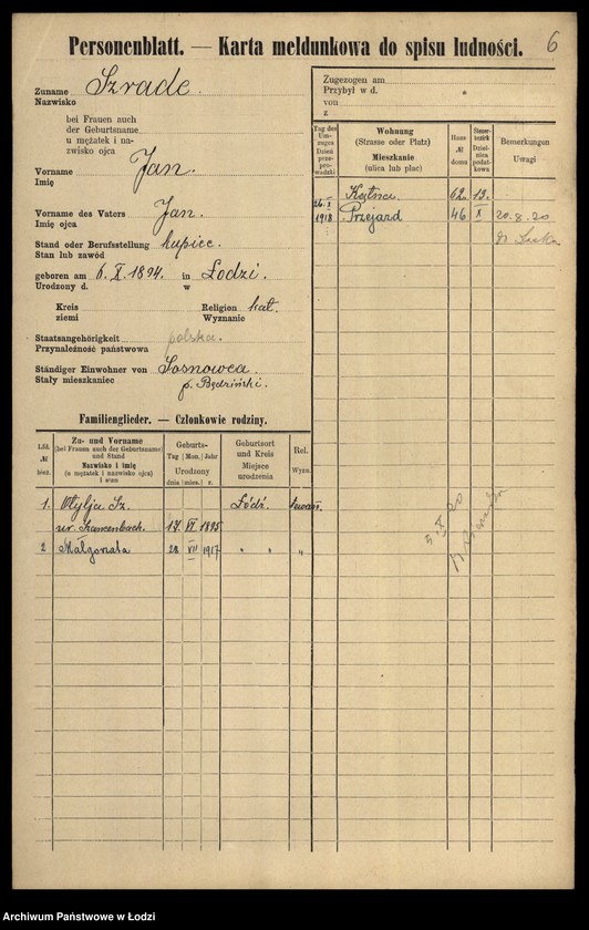 Obraz 8 z jednostki "[Spis ludności Łodzi] Szpulińska-Szron"