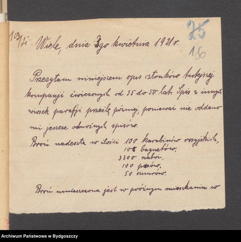 image.from.unit.number "[Raport o stanie uzbrojenia, statystyka broni, imienny spisy członków straży obywatelskiej z Głowczewic, powiat chojnicki]"