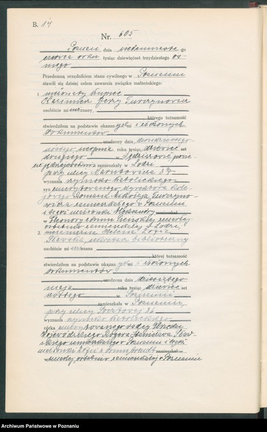 Obraz 16 z jednostki "Księga miejscowa małżeństw tom III [Rejestr główny małżeństw]"