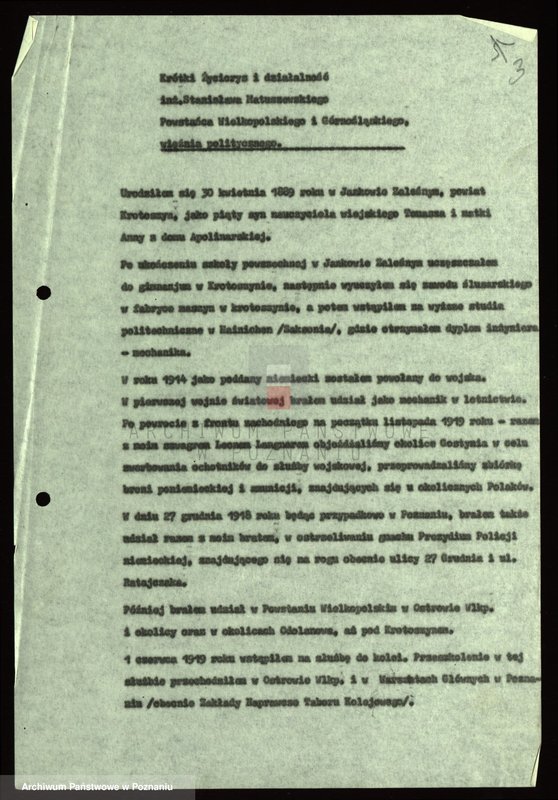 Obraz 10 z jednostki "Życiorys i wspomnienia inż. Stanisława Matuszewskiego powstańca wielkopolskiego i śląskiego."