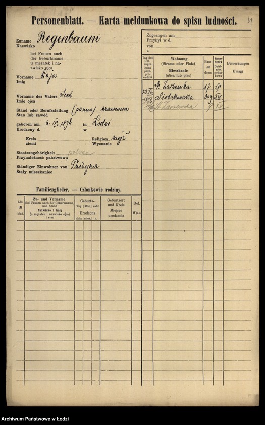 Obraz 6 z jednostki "[Spis ludności Łodzi] Regenbaum-Rentel"
