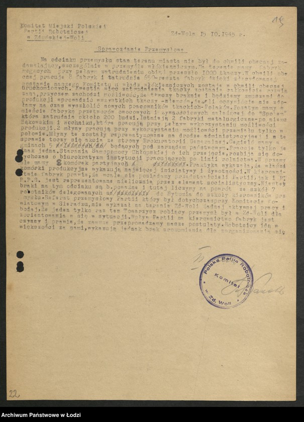 Obraz 20 z jednostki "Sprawozdania instruktorów [przemysłowych Wydziału Przemysłowego Komitetu Wojewódzkiego oraz] komitetów powiatowych i miejskich"