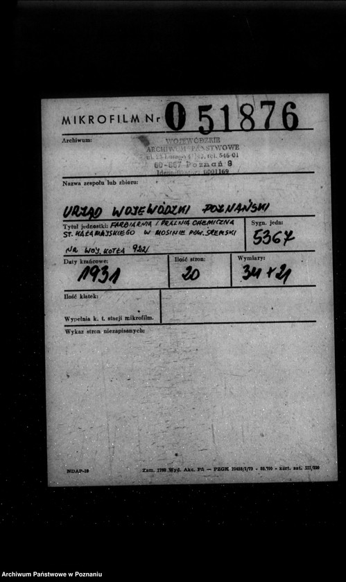 Obraz 2 z jednostki "Farbiarnia i pralnia chemiczna St. Kałamajskiego w Mosinie powiat śremski nr woj. 922"