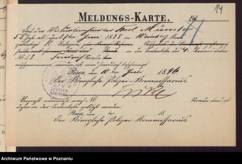 Obraz 16 z jednostki "Die von den Verlobten beigebrachten Urkunden zur Eheschliessung pro 1896"