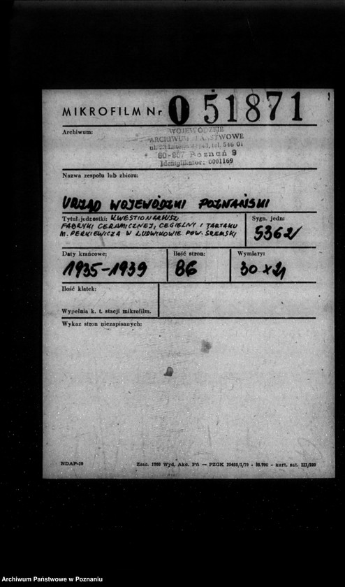 Obraz 2 z jednostki "Kwestionariusz Fabryki ceramicznej , cegielni i tartaku M. Perkiewicza w Ludwikowie powiat śremski"