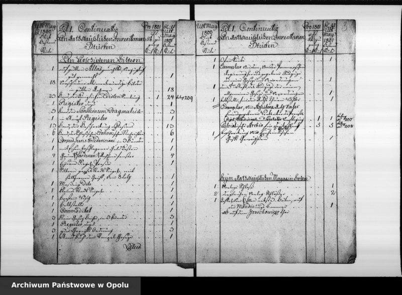 Obraz 6 z jednostki "Inventarium von denen Städtschen Utensilien Stücken bey der Königlichen Preussischen Immediat Stadt Oppeln. Pro 1800/1, 1801/2, 1802/3, 1803/4, 1804/5, 1805/6."