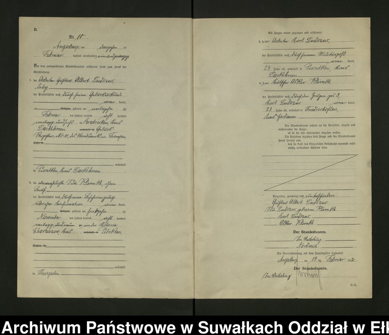 image.from.unit.number "B2. Heirats = Register (Neben = Register) Standesamt Angerburg einschl. der Bezirke, Gross Strengeln, Kehlen und Prinowen No 1 bis 95"