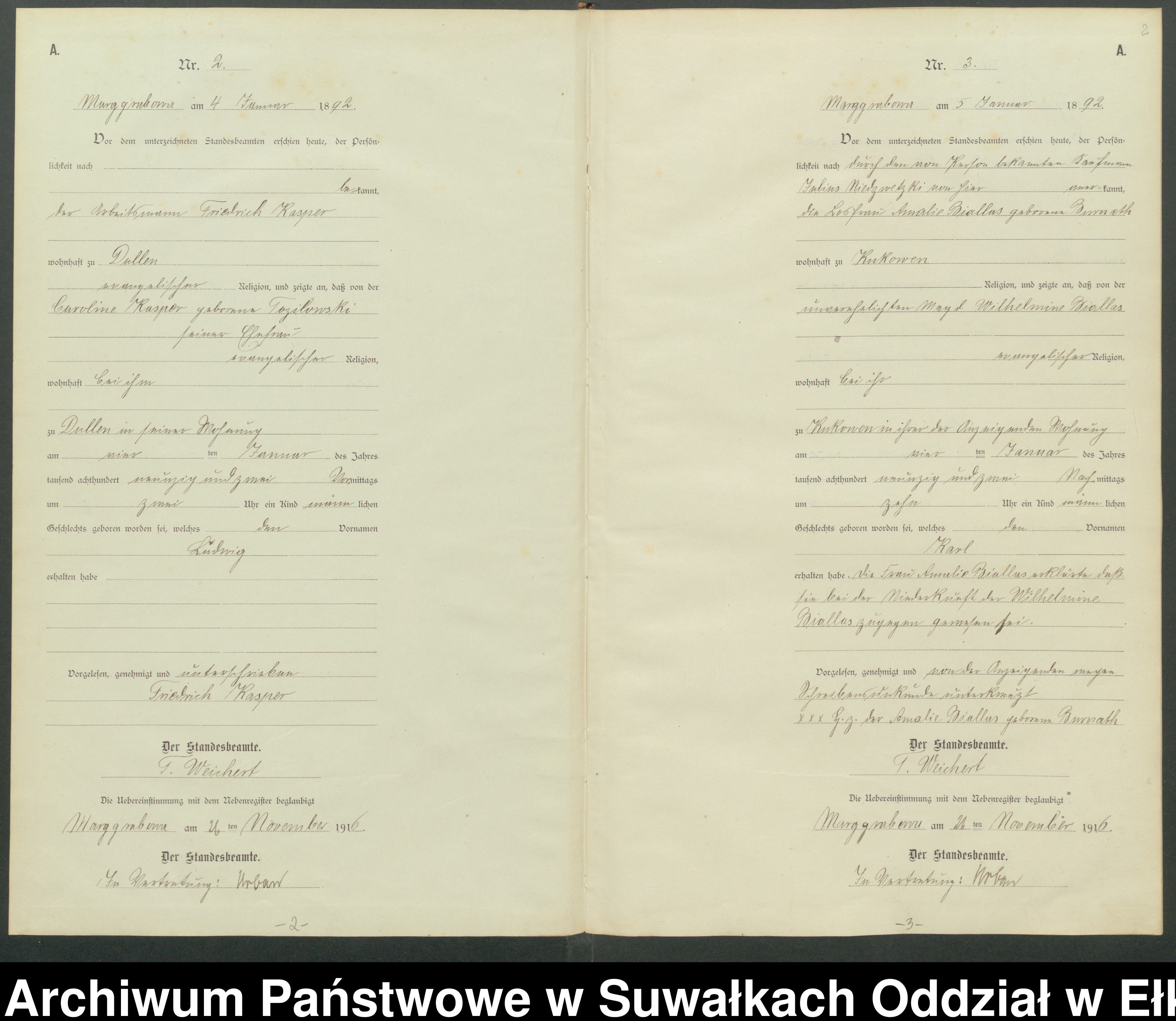 Skan z jednostki: A1.Geburts-Register [Haupt-Register] Standesamt Marggrabowa Landbezirk vol.I No.1 bis 250