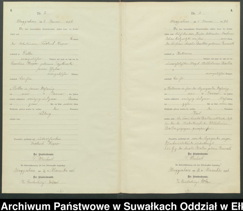 image.from.unit "A1.Geburts-Register [Haupt-Register] Standesamt Marggrabowa Landbezirk vol.I No.1 bis 250"