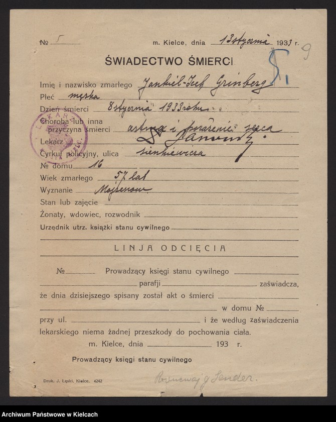 image.from.unit.number "Załączniki do akt zgonu Okręgu Bożniczego Kielce za rok 1933"