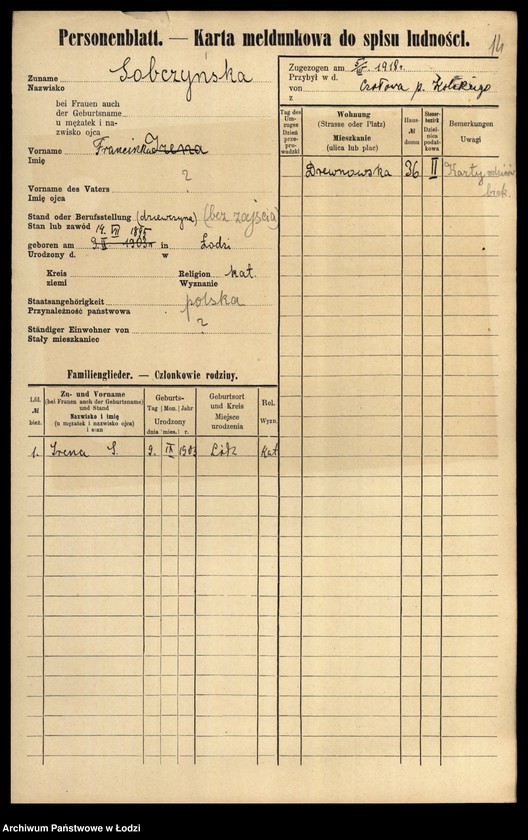 Obraz 16 z jednostki "[Spis ludności Łodzi] Sobczewska-Sobkowski"