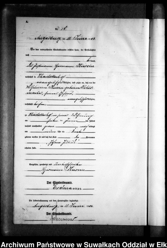 image.from.unit.number "Geburts-Neben-Register des Preussischen Standes-Amtes Gr. Strengeln Kreis Angerburg"