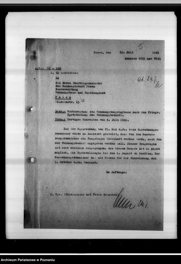 Obraz 10 z jednostki "Vorbereitung des Wohnungsbauprogrammes nach dem Kriege. Feststellung des Wohnungsbedarfes."