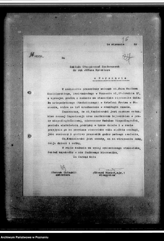image.from.unit.number "Korespondencja w sprawach personalno - organizacyjnych dotycząca m.in. udzielania pomocy w zatrudnieniu, otrzymaniu mieszkania i pomocy materialnej"