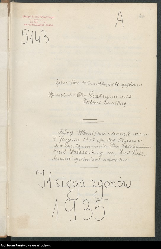 Obraz 3 z jednostki "Sterbe-Haupt-Register Ober Salzbrunn (Szczawno-Zdrój) 1934"