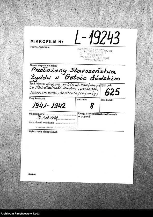 Obraz 2 z jednostki "Kuchnia 464 ul. Kaufmana 24 [Działalność kuchni, raporty]"